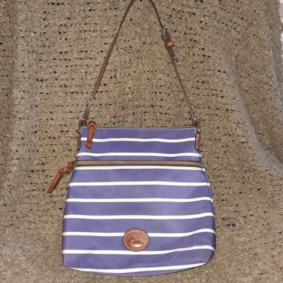 DOONEY & BOURKE-Purple & White Striped Canvas-Leather Shoulder/Details-Near Mint - Picture 1 of 9